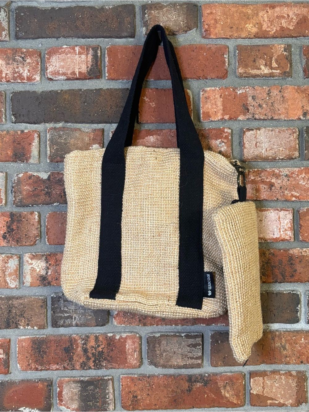 Wacoal womens jute woven tote bag with wristlet tan
